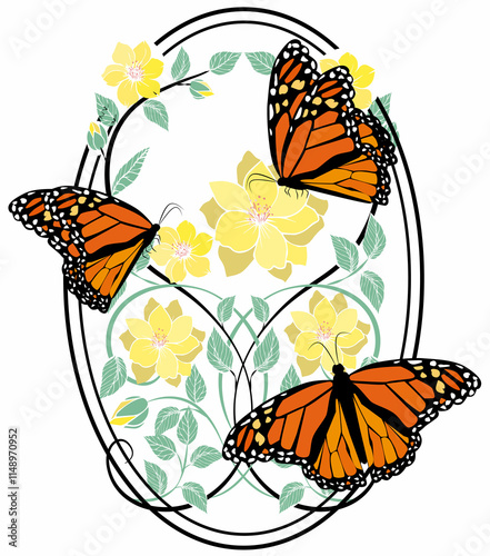 Monarch butterflies with flowers