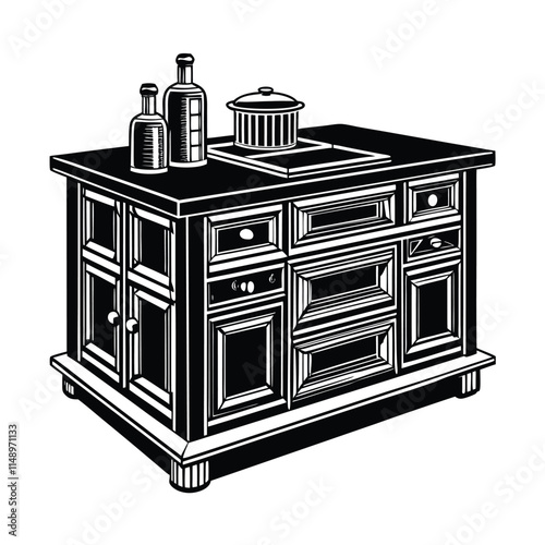 Simple Kitchen Island Silhouette Vector Illustration