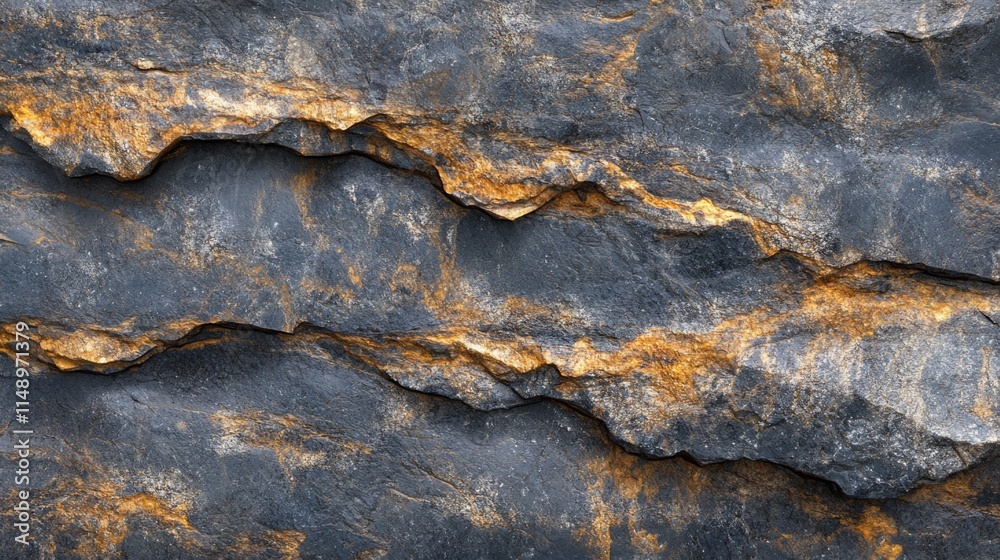 Dark Gray Rock Surface With Golden Veins Dark Gray Rock Surface With Golden Veins