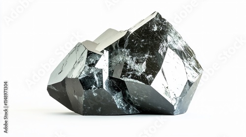 Realistic display of a block of galena ore with a metallic gray surface and crystalline structure on a white background