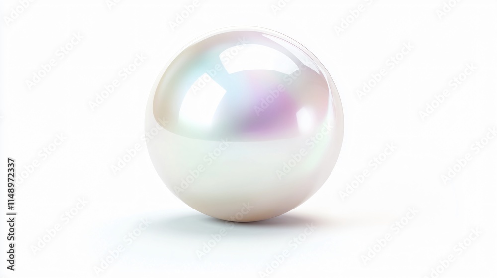 Realistic close-up of a single lustrous white pearl with a smooth, iridescent surface and subtle sheen on a white background Realistic close-up of a single lustrous white pearl with a smooth, iridescent surface and subtle sheen on a white background
