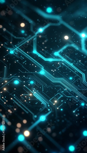 Wallpaper Mural Abstract Technology Background, Digital Circuitry in Blue and Green Tones, Blurred Effect Torontodigital.ca