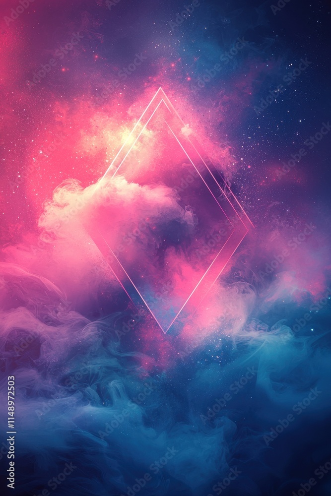 Fototapeta premium Abstract colorful nebula art with geometric neon arrow shapes