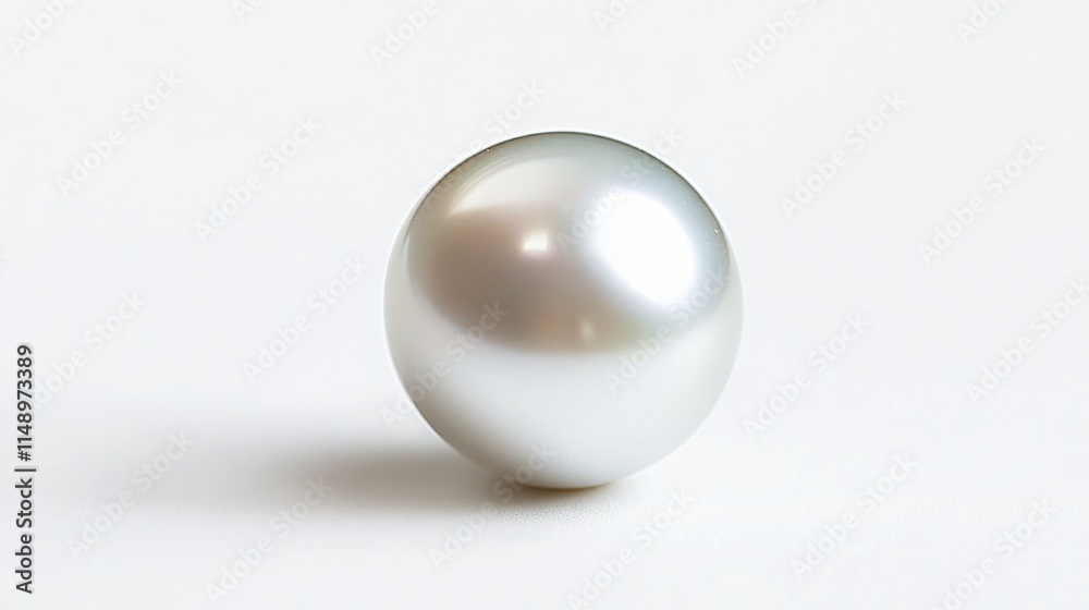 Realistic close-up of a single natural silver pearl with a cool, silvery tone and high luster on a white background Realistic close-up of a single natural silver pearl with a cool, silvery tone and high luster on a white background
