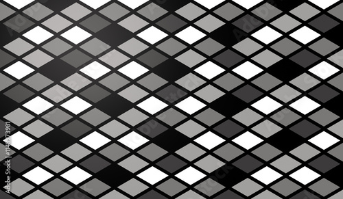 White, gray and black geometric rhombus (diamond) shape background on black. Abstract high resolution full frame background in black and white.
