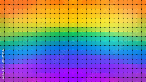 Abstract grid background of rounded rainbow colored squares with color gradient. Gay pride and LGBT movement flag concept. Abstract background in 4k resolution.