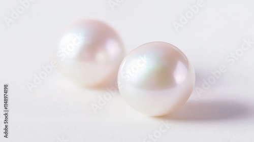 Realistic close-up of a pair of natural button pearls with their rounded shapes and subtle iridescence on a white background