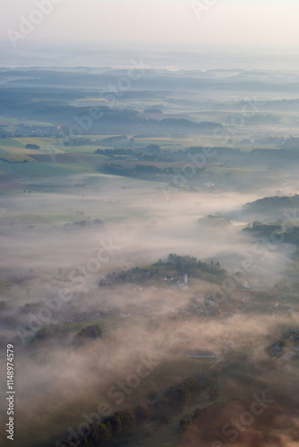 Obraz na płótnie Fog in the morning over typical german landscape Sunset from an Air Plane w salonie