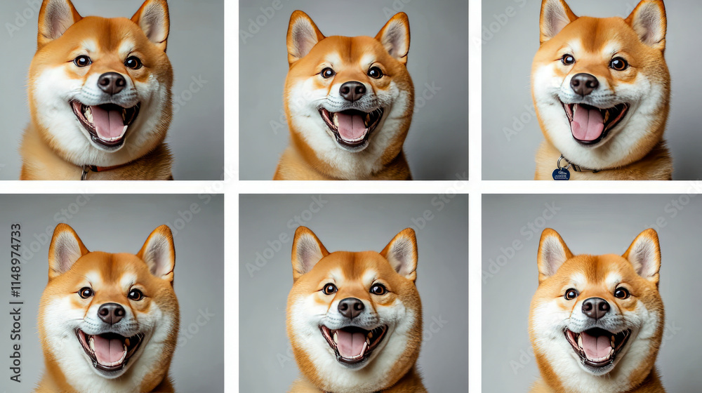 Obraz premium Six expressive shiba inu dogs with various facial expressions