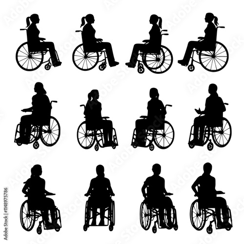 Various woman silhouette in a wheelchair in vector format