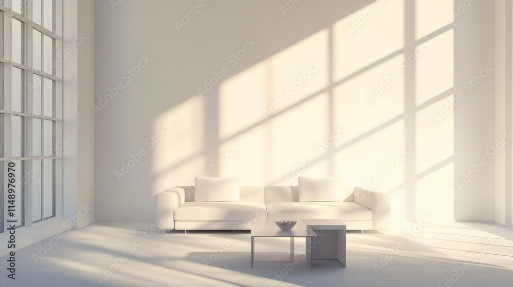Fototapeta premium Modern minimalist room with clean, elegant design. Featuring sleek lines and neutral hues