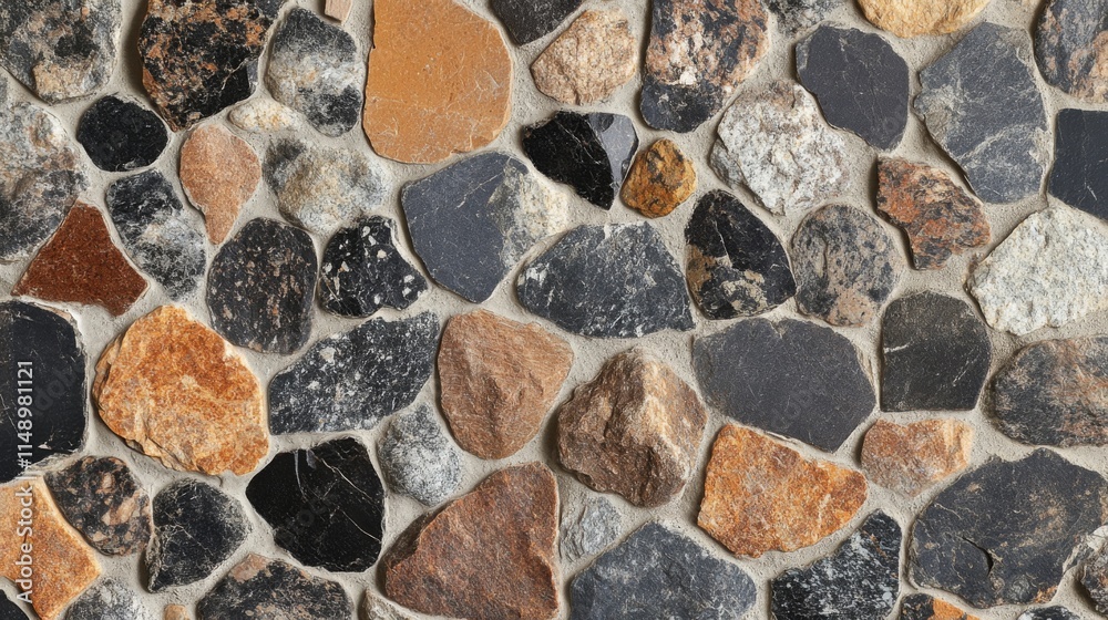A textured stone wall with various colors and shapes A textured stone wall with various colors and shapes