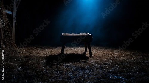 Nativity Scene: A Humble Manger in the Dark photo