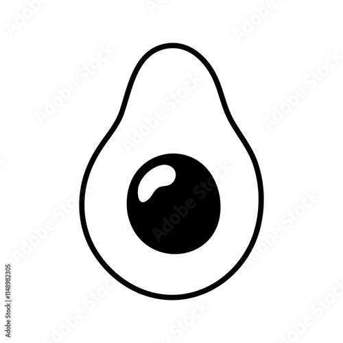 Summer green half of avocado with seed. Hand drawn doodle fruit illustration.