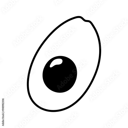 Summer green half of avocado with seed. Hand drawn doodle fruit illustration.