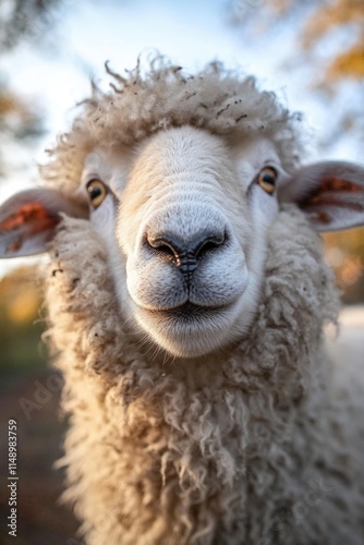 Sheep Portrait with Trees photo