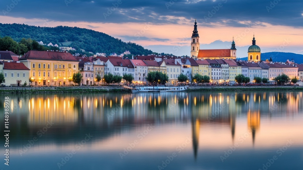 Fototapeta premium Evening Cityscape by the River