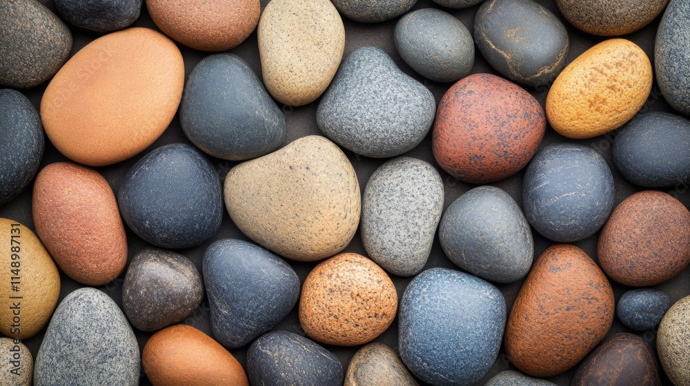 Smooth colorful stones arranged in a close up pattern Smooth colorful stones arranged in a close up pattern