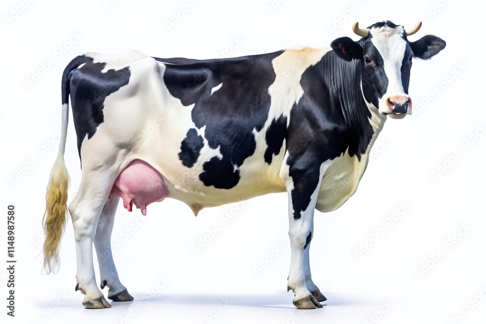 Dutch Cow on White Background: Studio Shot of a Holstein Friesian Cow Dutch Cow on White Background: Studio Shot of a Holstein Friesian Cow
