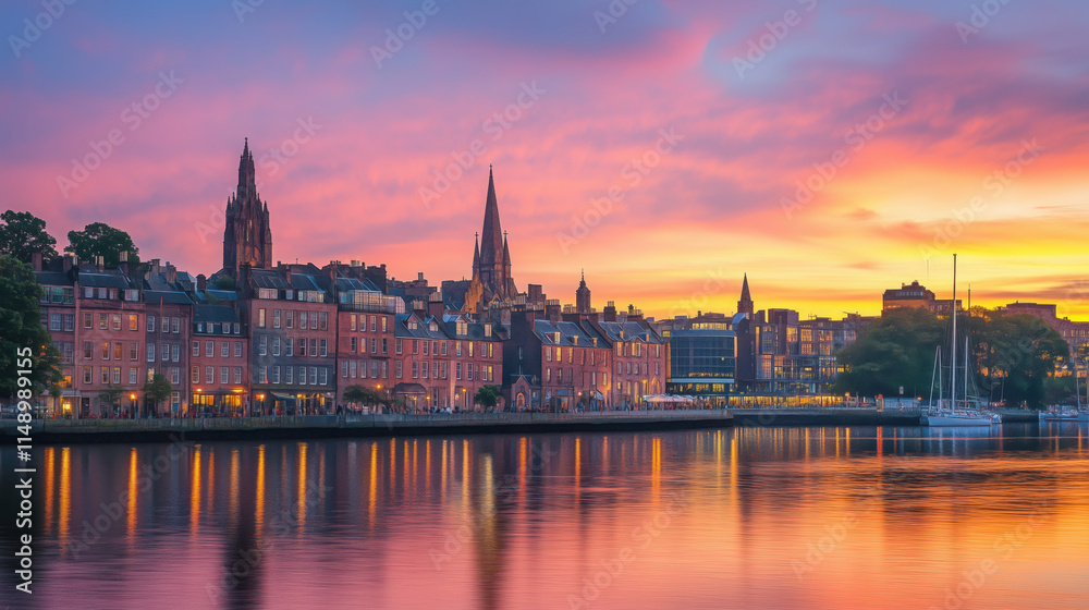 Evening Glow: A Stunning Blend of Historic Landmarks and Modern Architecture Illuminated by the Warm Hues of Sunset Evening Glow: A Stunning Blend of Historic Landmarks and Modern Architecture Illuminated by the Warm Hues of Sunset