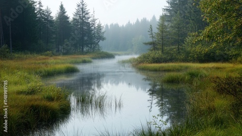 Wallpaper Mural Misty Forest Creek Landscape Torontodigital.ca