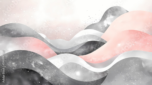a futuristic, soft pink and cool gray astronomy-inspired digital artwork, with undulating curves and ethereal lights. Celestine. Illustration