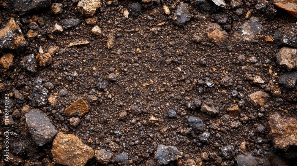 Dark Soil Texture With Embedded Rocks And Pebbles Dark Soil Texture With Embedded Rocks And Pebbles
