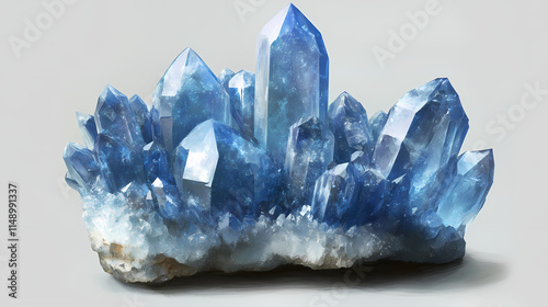 Blue celestite crystal on transparent background. Celestine. Illustration photo