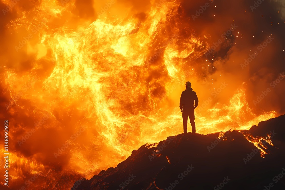 Fototapeta premium Worker monitors molten metal