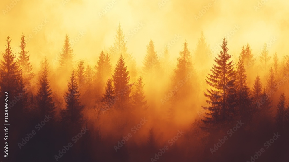 Majestic Misty Forest at Sunrise with Golden Light and Tall Trees Majestic Misty Forest at Sunrise with Golden Light and Tall Trees