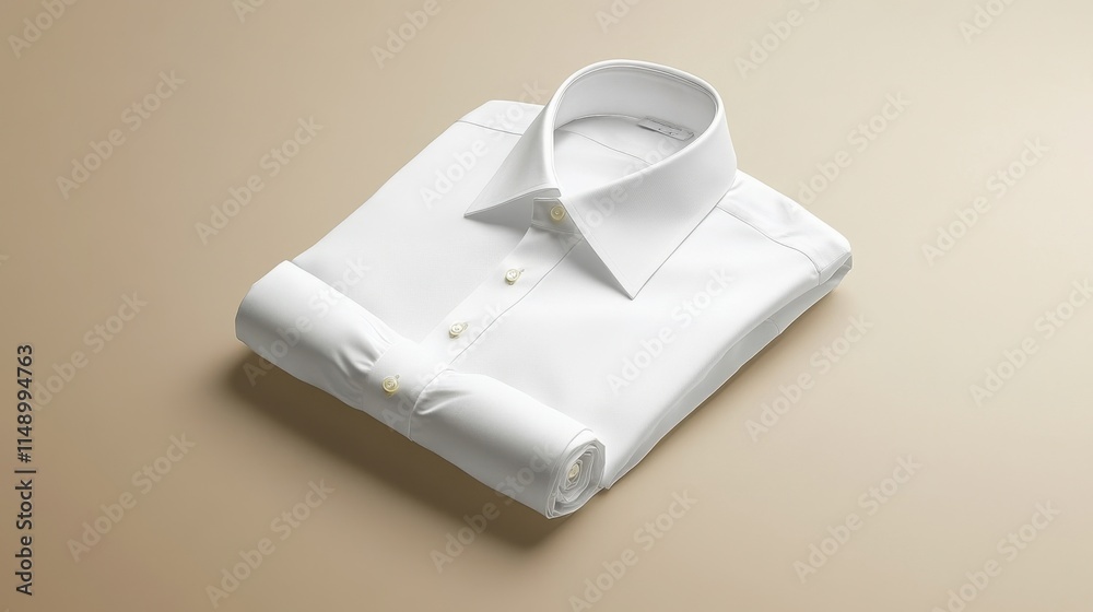 Elegant Folded White Dress Shirt Against Soft Neutral Background Elegant Folded White Dress Shirt Against Soft Neutral Background