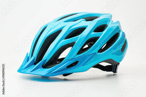 Light blue bicycle helmet isolated on white background. photo