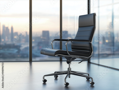 Moderne Bürostuhl mit spektakulärer Aussicht auf die Skyline

 photo