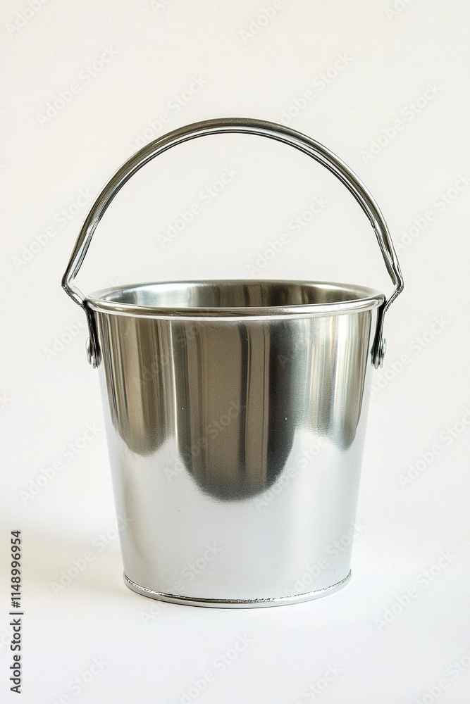 A simple metal bucket with a handle, displayed against a neutral background emphasizing utility A simple metal bucket with a handle, displayed against a neutral background emphasizing utility