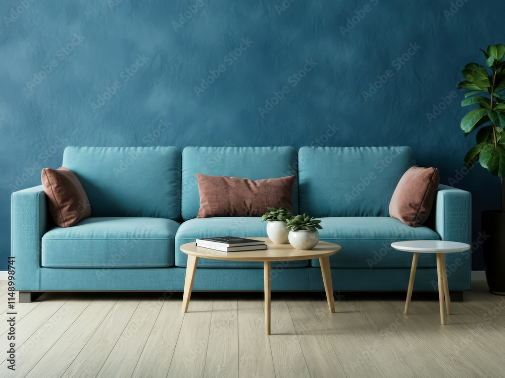 modern living room with blue textured wall modern living room with blue textured wall