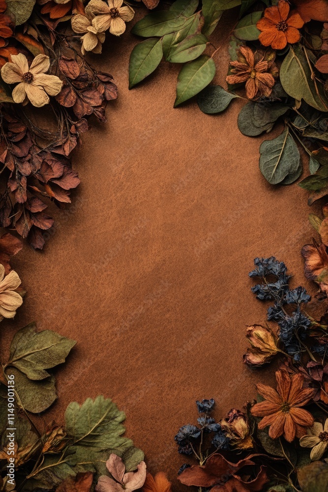 Dried flower wreath on brown background Dried flower wreath on brown background