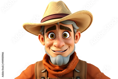 Charming Animated Elderly Farmer with Hat and beautiful Smile