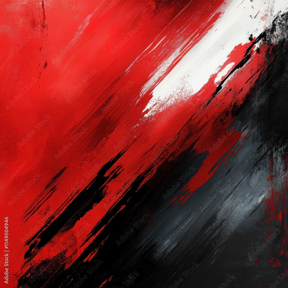 Painting with red and black stripes that has a mood of chaos and disorder. Painting with red and black stripes that has a mood of chaos and disorder.