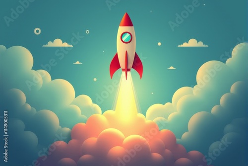 Vibrant rocket launching into the sky representing motivational breakthroughs