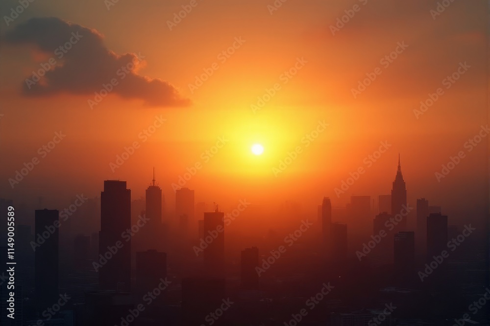 Fototapeta premium A glowing sunrise over a cityscape symbolizing hope and progress