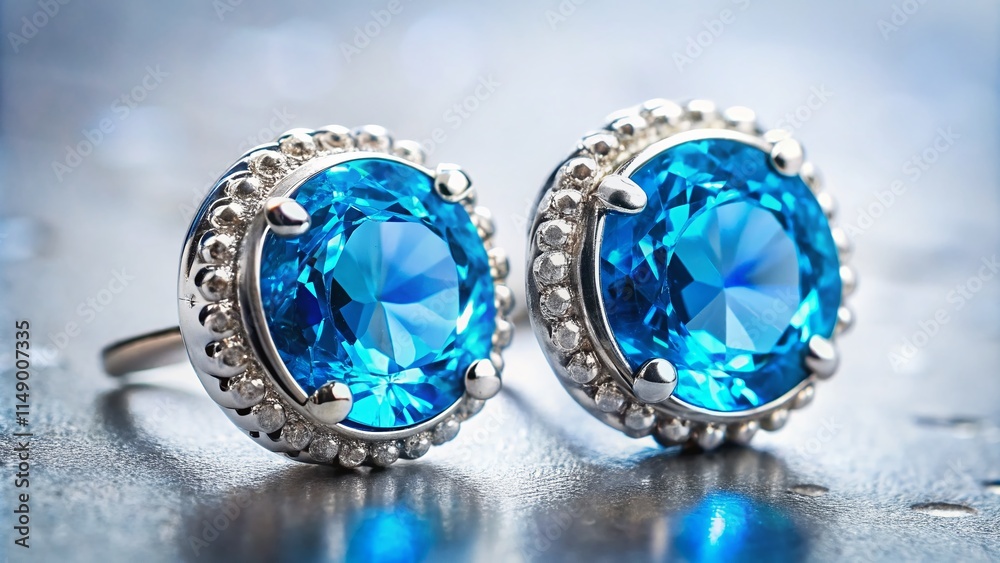Elegant Silver Stud Earrings with Blue Gemstones - Jewelry Photography on White Background Elegant Silver Stud Earrings with Blue Gemstones - Jewelry Photography on White Background