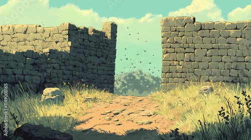 The stalwart boundaries of a stronghold from feudal times yet rise. Stalwart. Illustration