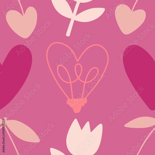 Valentine love hearts seamless 14 February illumination bulbs pattern