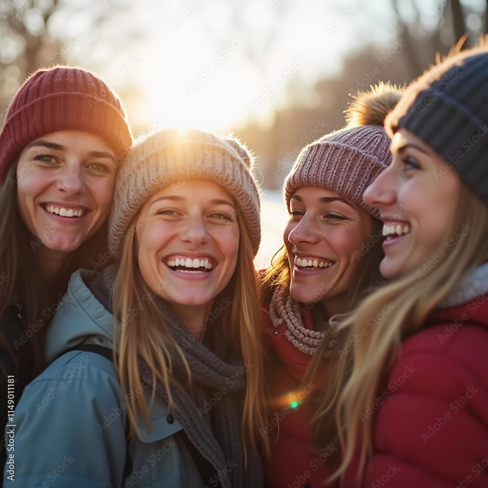 Young friends gather in a winter wonderland, sharing joyful moments and laughter under the bright sun. They sport cozy winter attire, highlighting their fun adventure. Generative AI Young friends gather in a winter wonderland, sharing joyful moments and laughter under the bright sun. They sport cozy winter attire, highlighting their fun adventure. Generative AI
