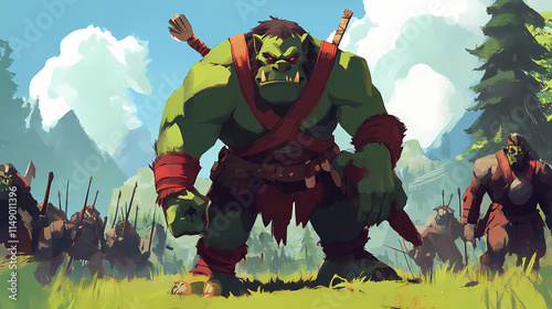 Stalwart ogre defending his clan. Stalwart. Illustration photo