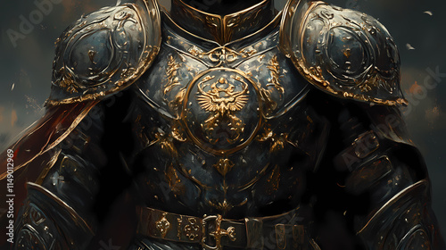 Majestic armored chest of a powerful warrior. Stalwart. Illustration photo