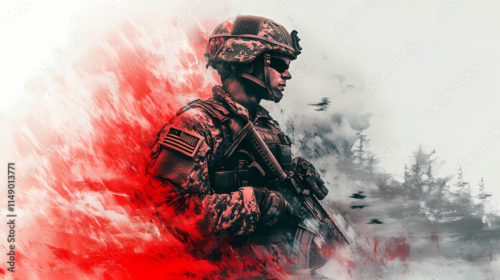 Fototapeta premium double exposure american military