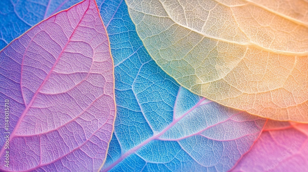 Obraz premium Colorful Transparent Leaves with Delicate Veins on Gradient Background