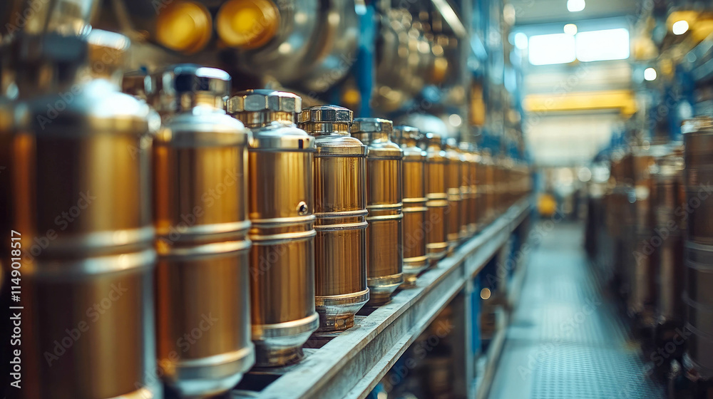 Close-up view of shiny stainless steel pipes in an industrial factory, emphasizing precision manufacturing and engineering excellence Close-up view of shiny stainless steel pipes in an industrial factory, emphasizing precision manufacturing and engineering excellence