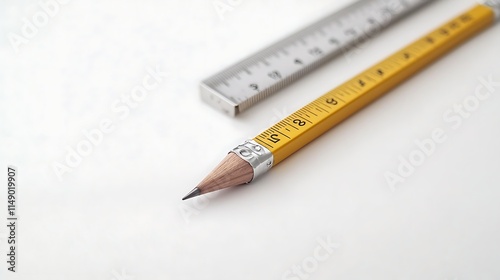 ruler and pencil isolated on white background  photo